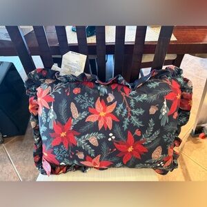 Festive Floral Holiday Pillow blue poinsettia